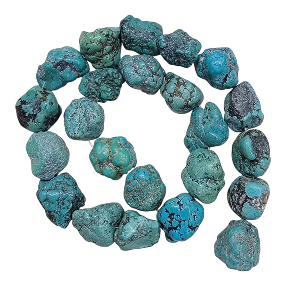 17" Vintage Chunky Turquoise Nugget Beads Strand 148g Rough 15-25mm Jewelry